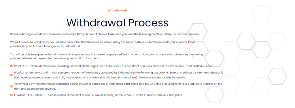 Processus de retrait de FXNovus